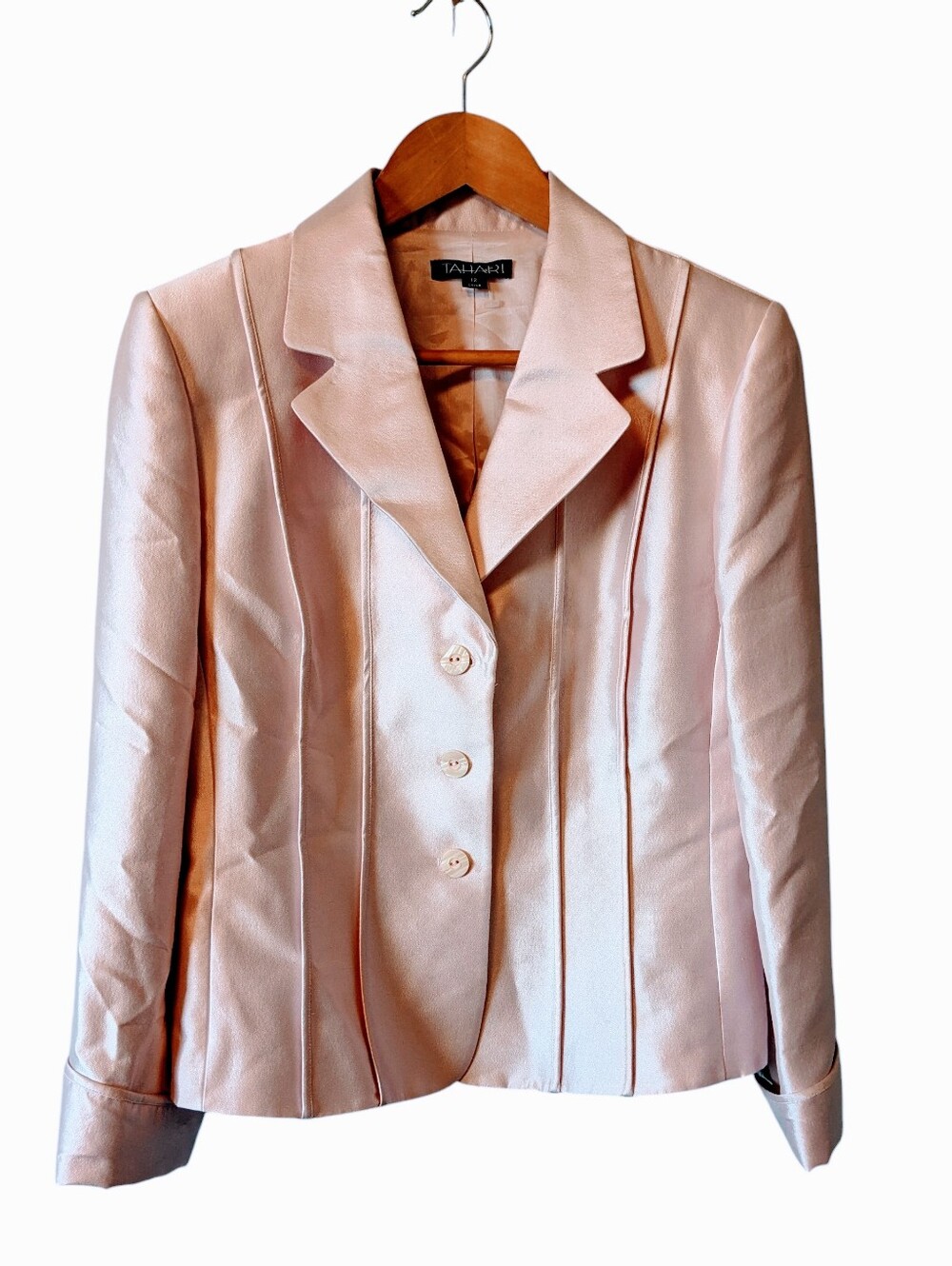 Tahari Light Blush Pink Tailored Women's Wool Silk Blazer Sz 12